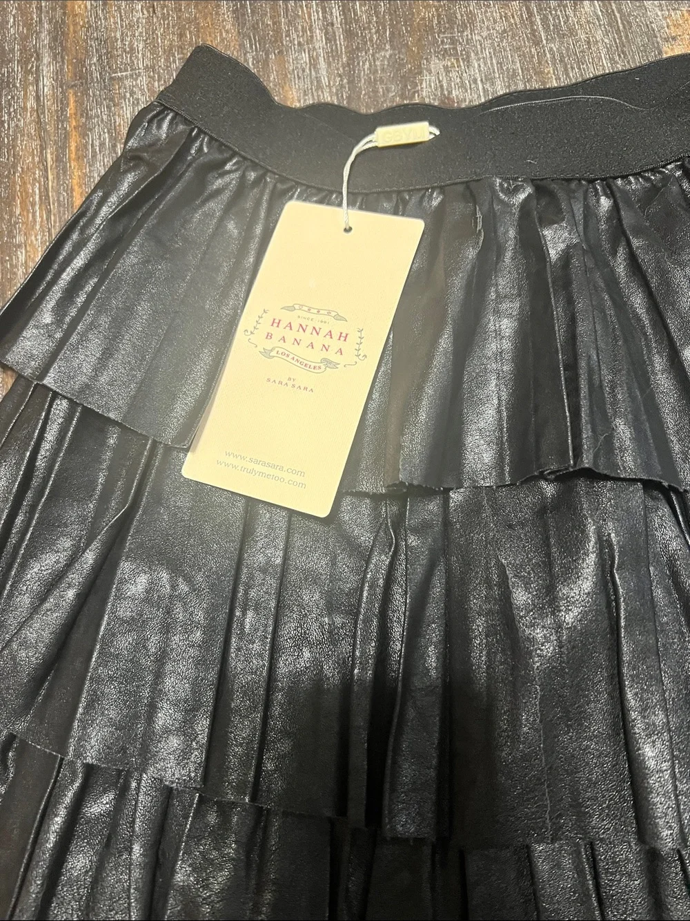 NWT Hannah Banana Black Tiered Faux Leather Skater Skirt